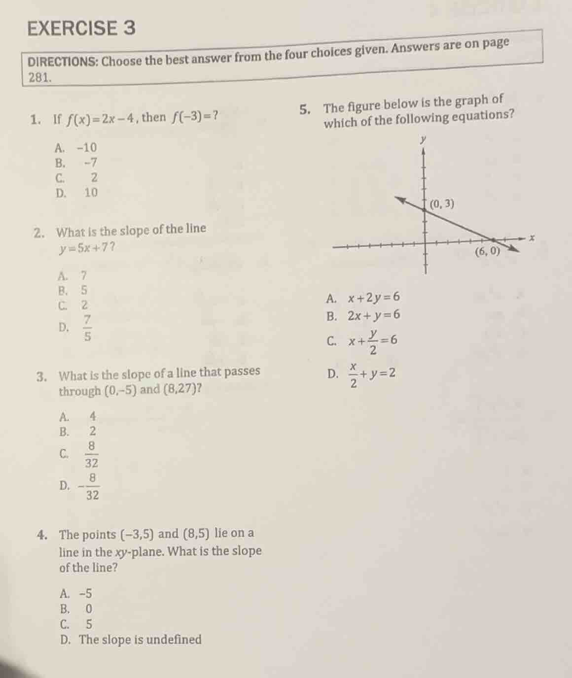 exercise 3 directions: choose the best answer from the four choices giv…