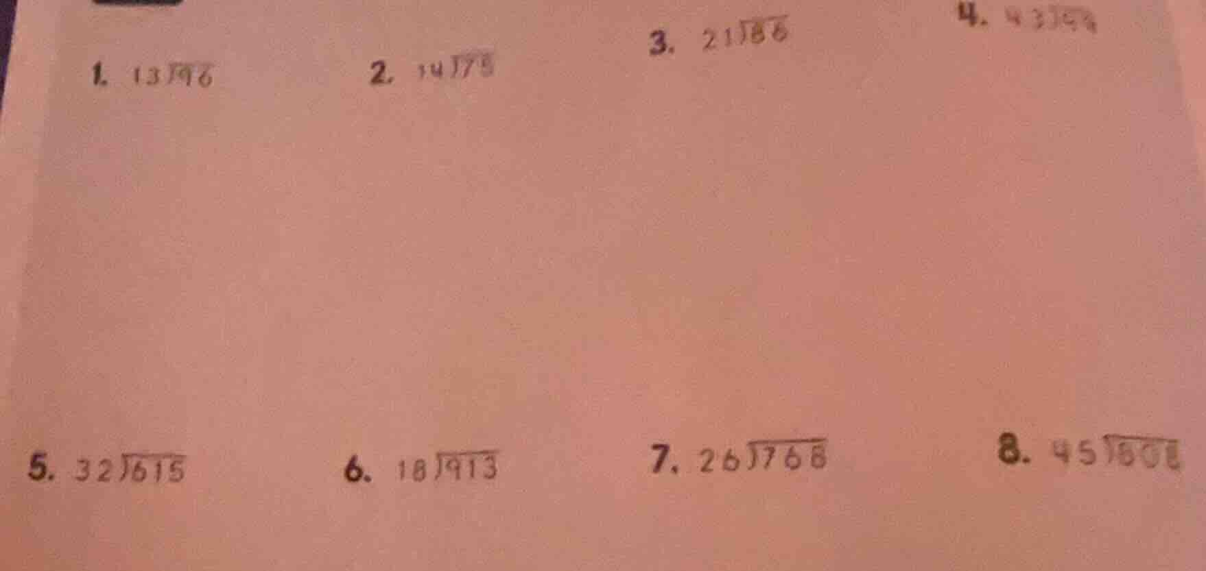 1. \\(13\\enclose{longdiv}{96}\\) 2. \\(19\\enclose{longdiv}{75}\\) 3. …