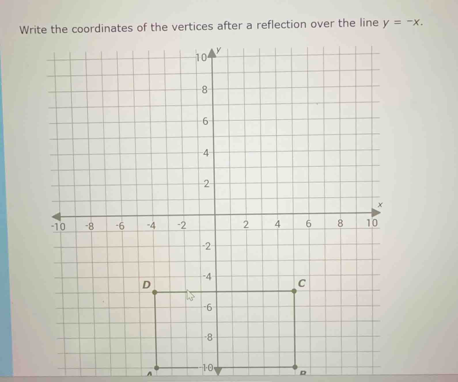 write the coordinates of the vertices after a reflection over the line …