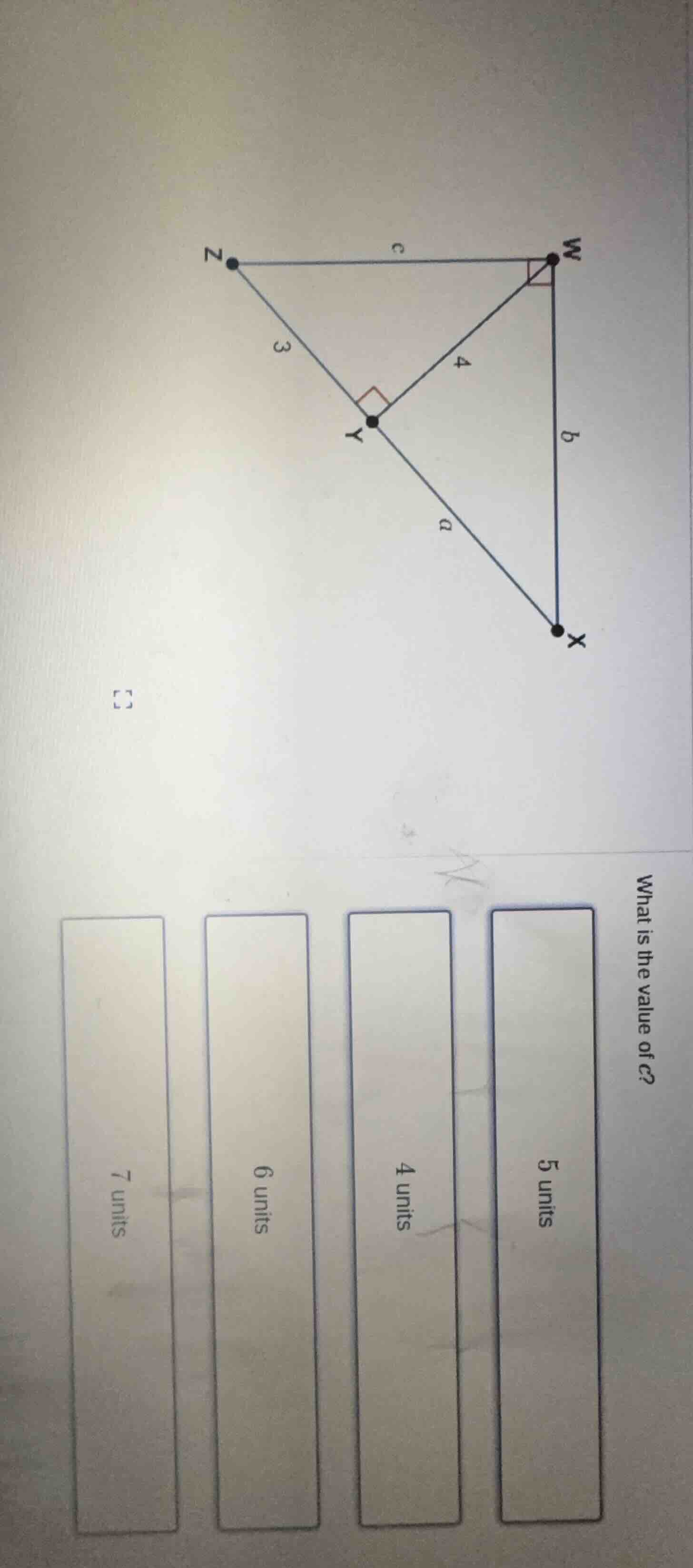 what is the value of c? (options: 5 units, 4 units, 6 units, 7 units) (…