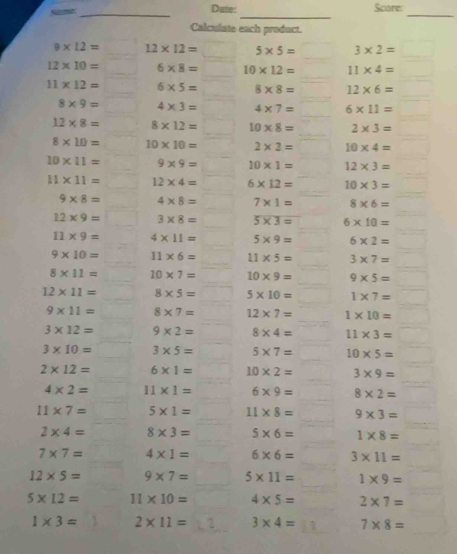 name: date: score: calculate each product. $9 \\times 12 = $ $12 \\time…