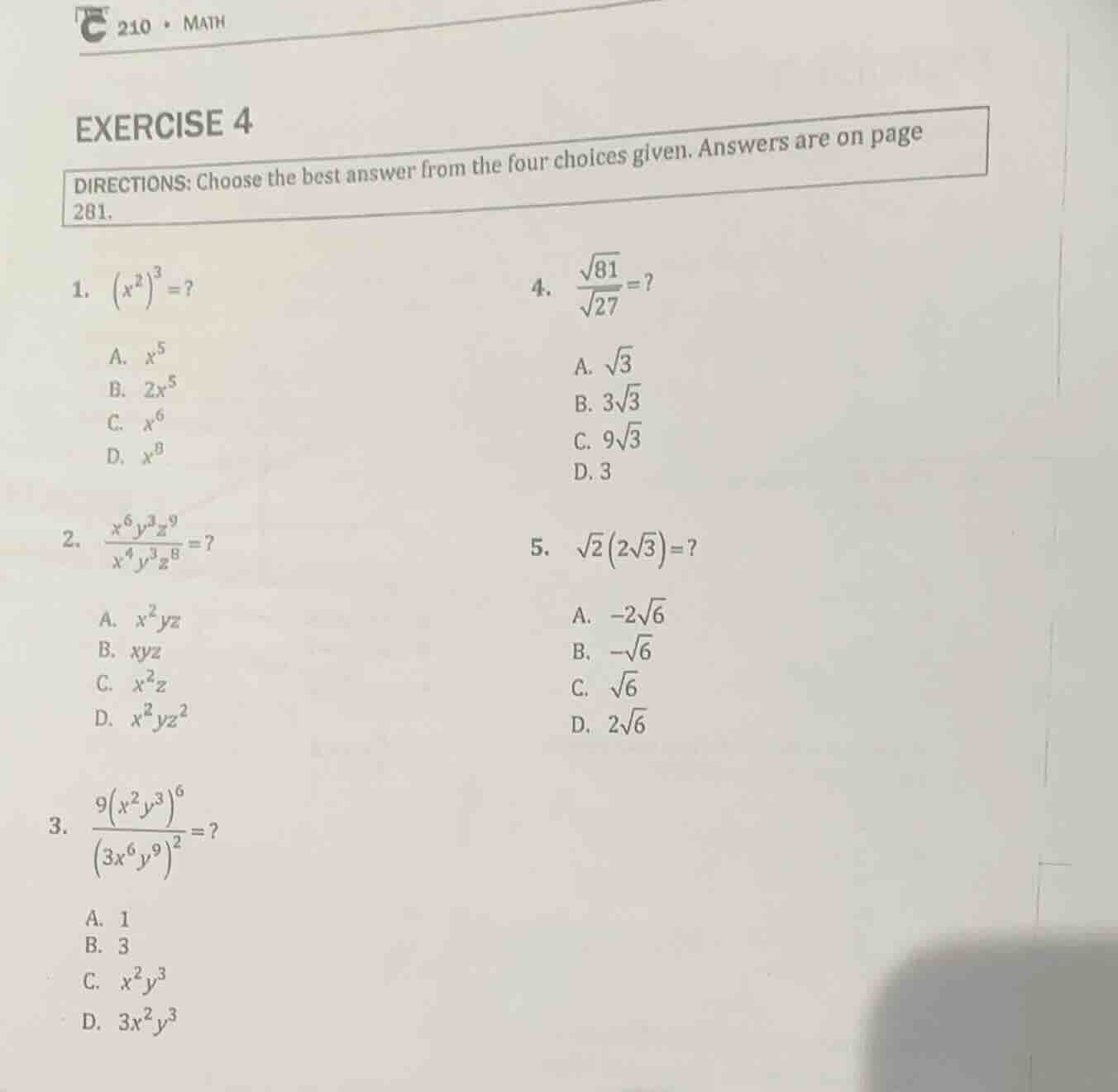 exercise 4 directions: choose the best answer from the four choices giv…