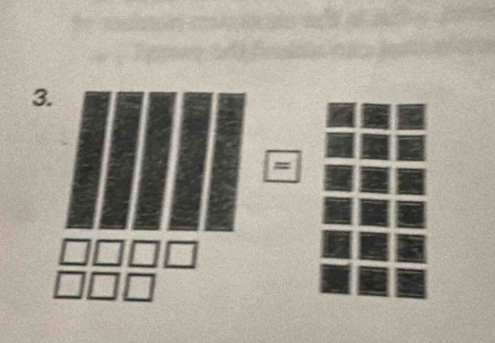 3. image of 5 shaded rectangles, 7 unshaded small squares on the left; …