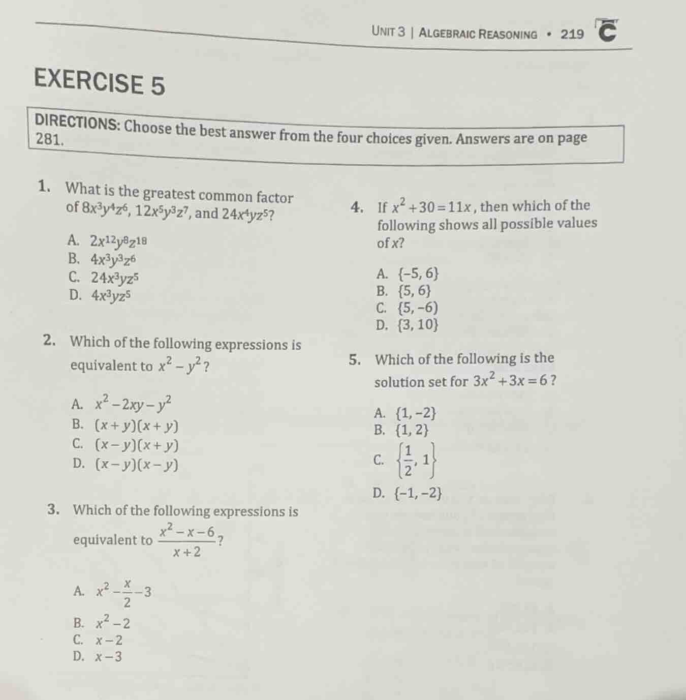 exercise 5 directions: choose the best answer from the four choices giv…