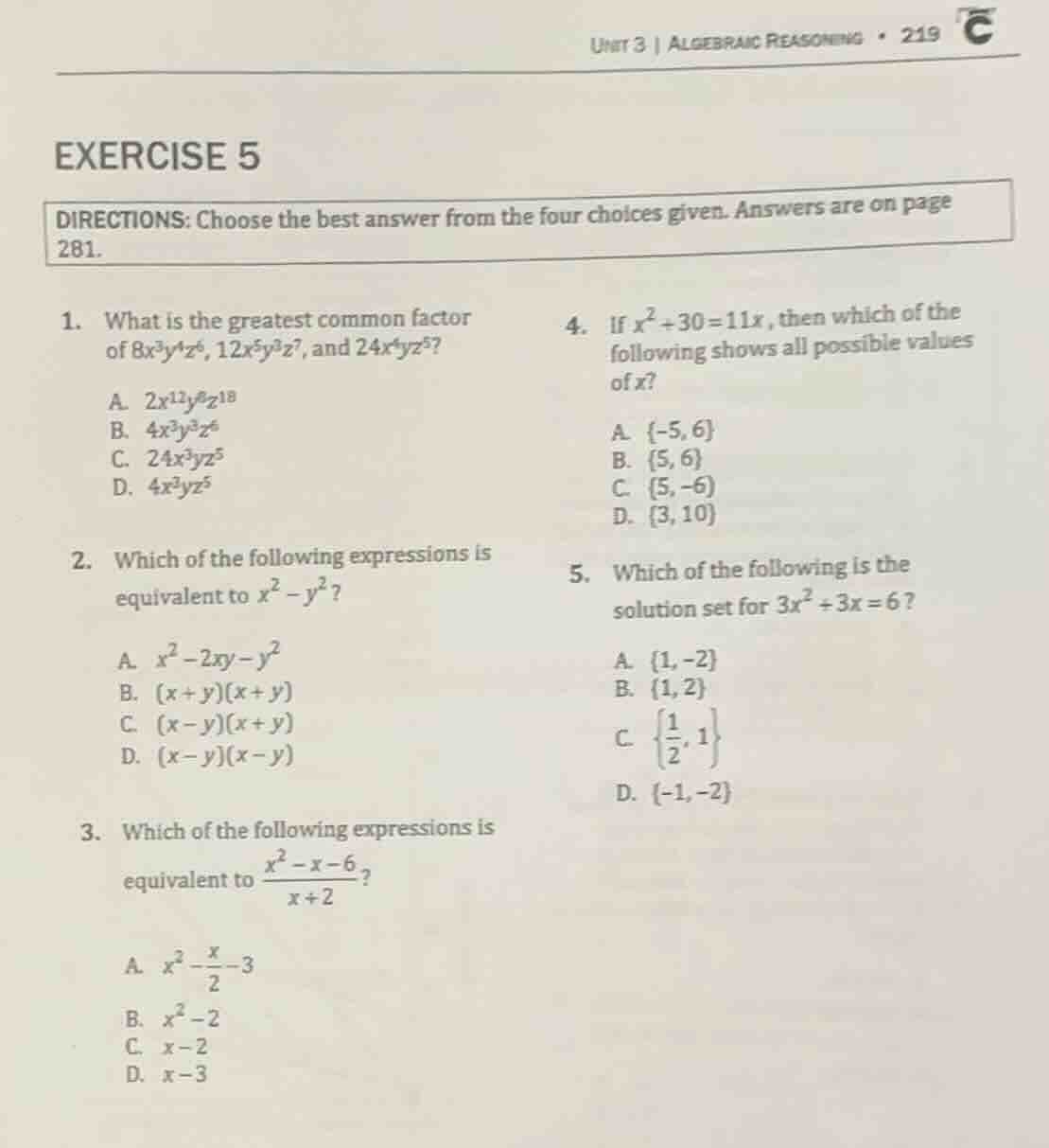 exercise 5 directions: choose the best answer from the four choices giv…