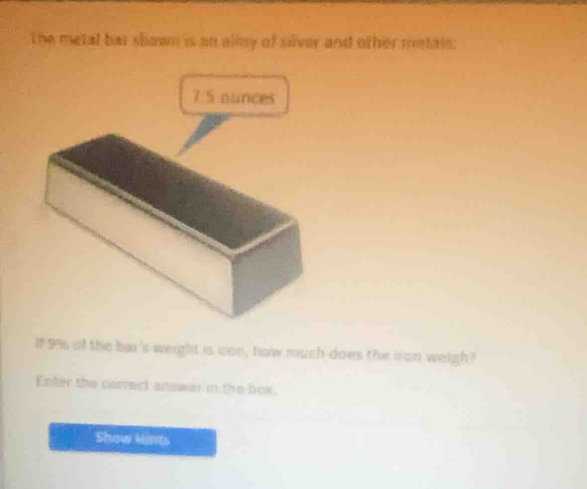 the metal bar shown is an alloy of silver and other metals. 7.5 ounces …