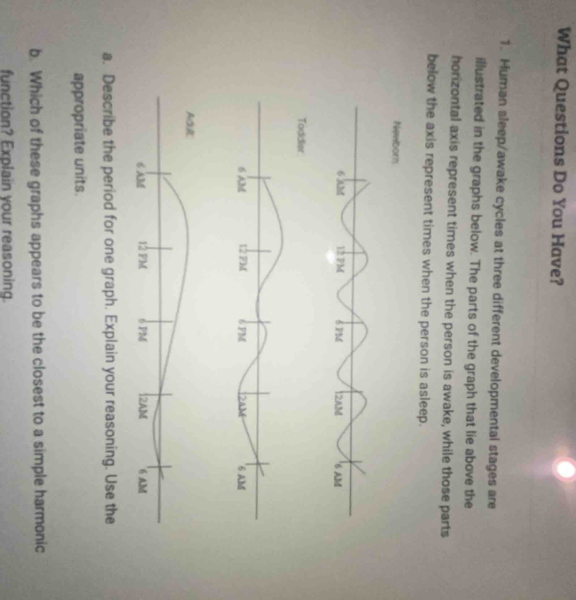1. human sleep/awake cycles at three different developmental stages are…