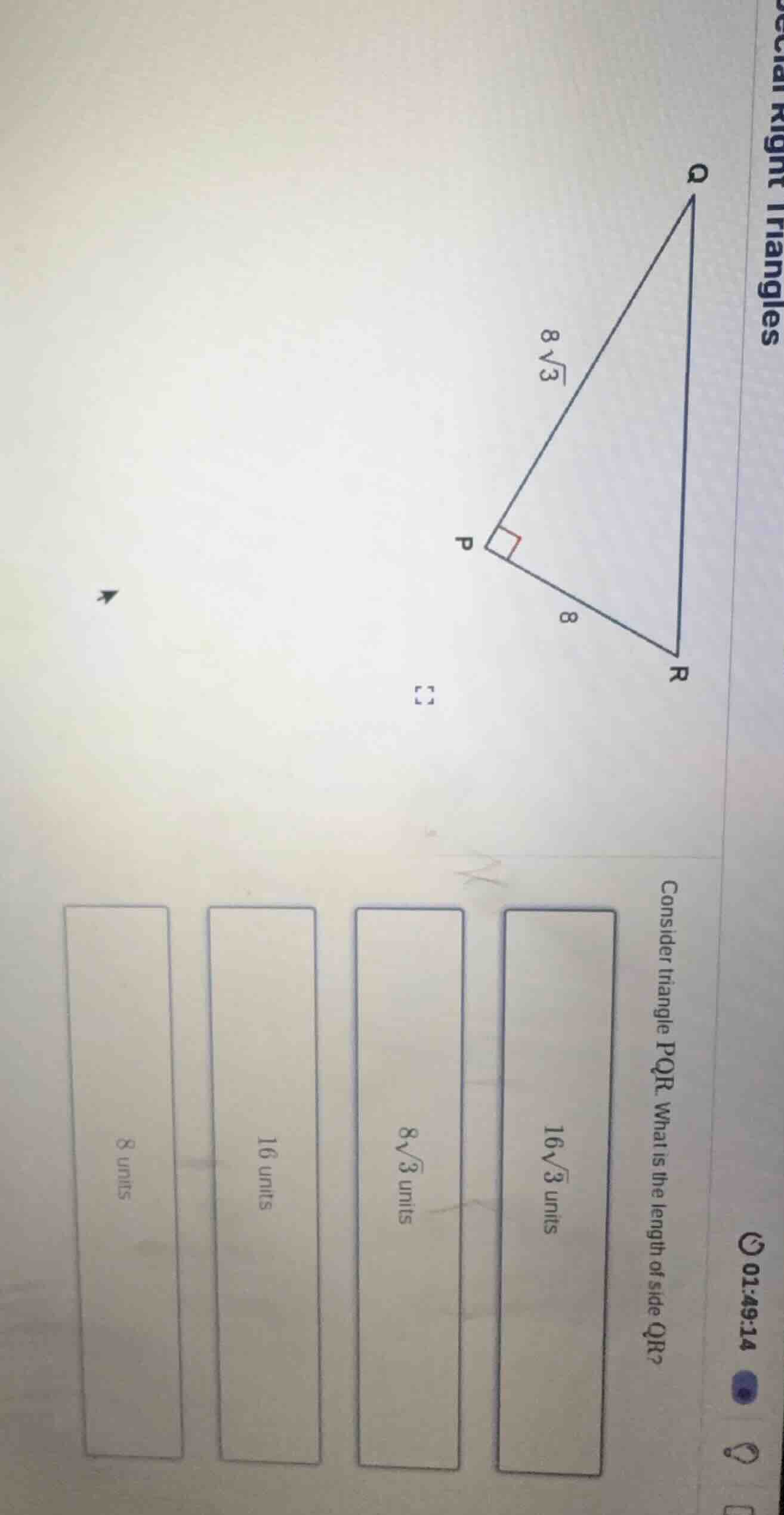 special right triangles consider triangle pqr. what is the length of si…