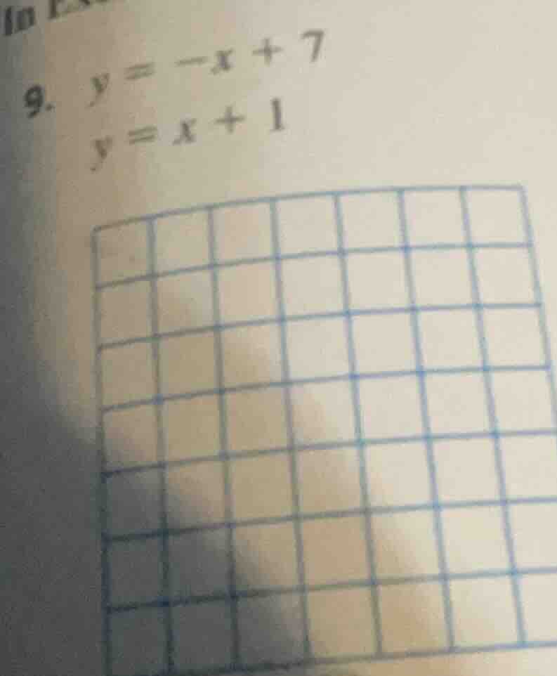 9. $y = -x + 7$ $y = x + 1$