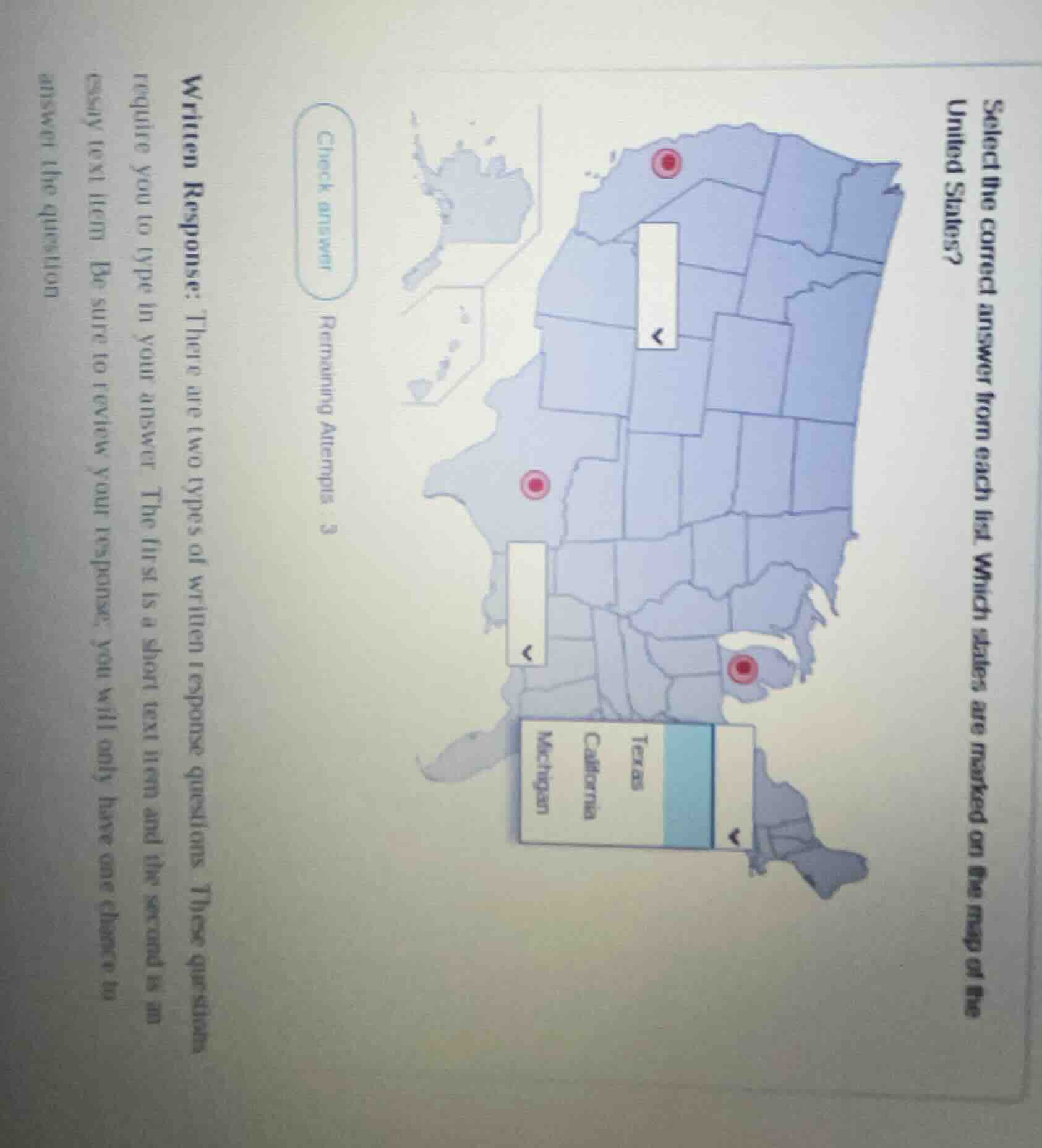 select the correct answer from each list. which states are marked on th…