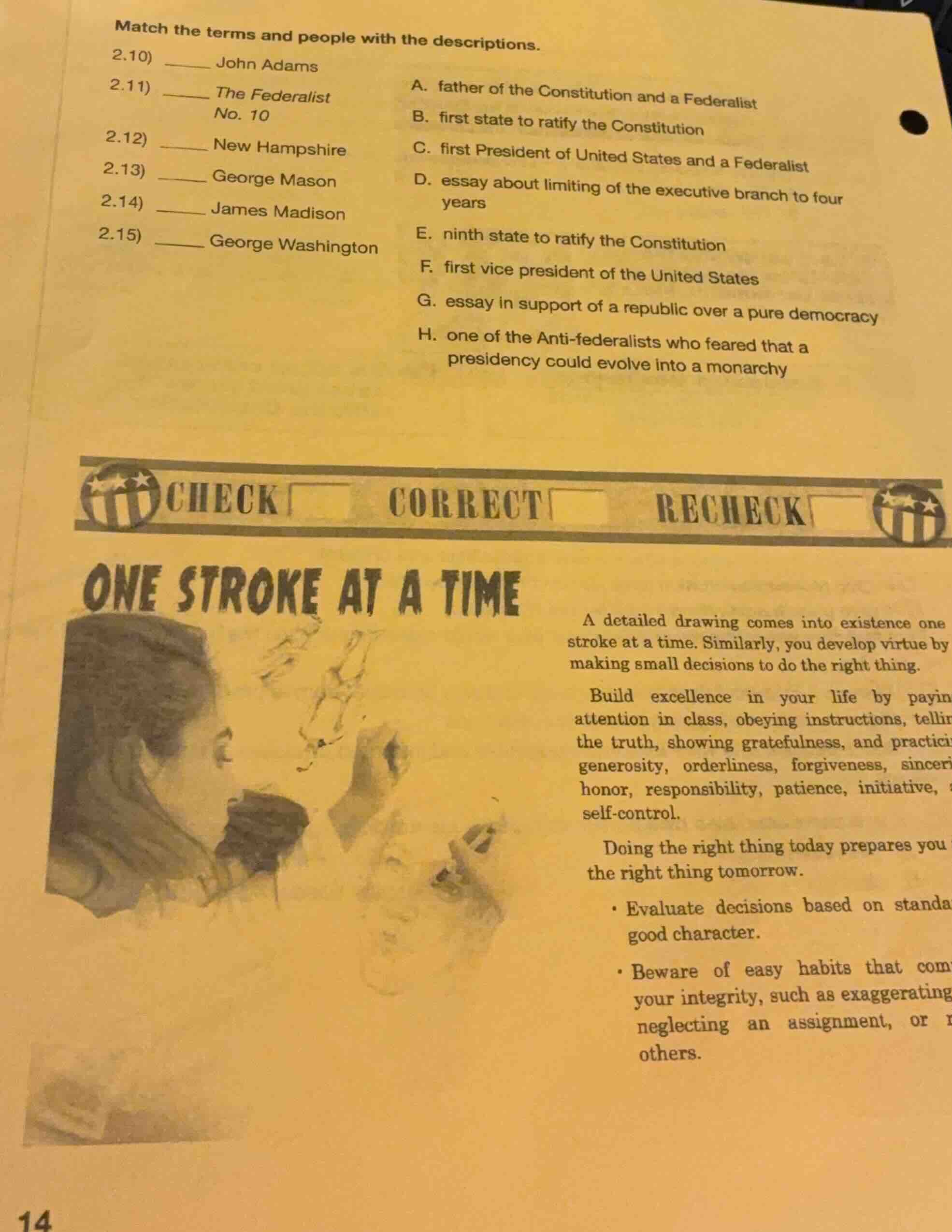 match the terms and people with the descriptions. 2.10) ______ john ada…