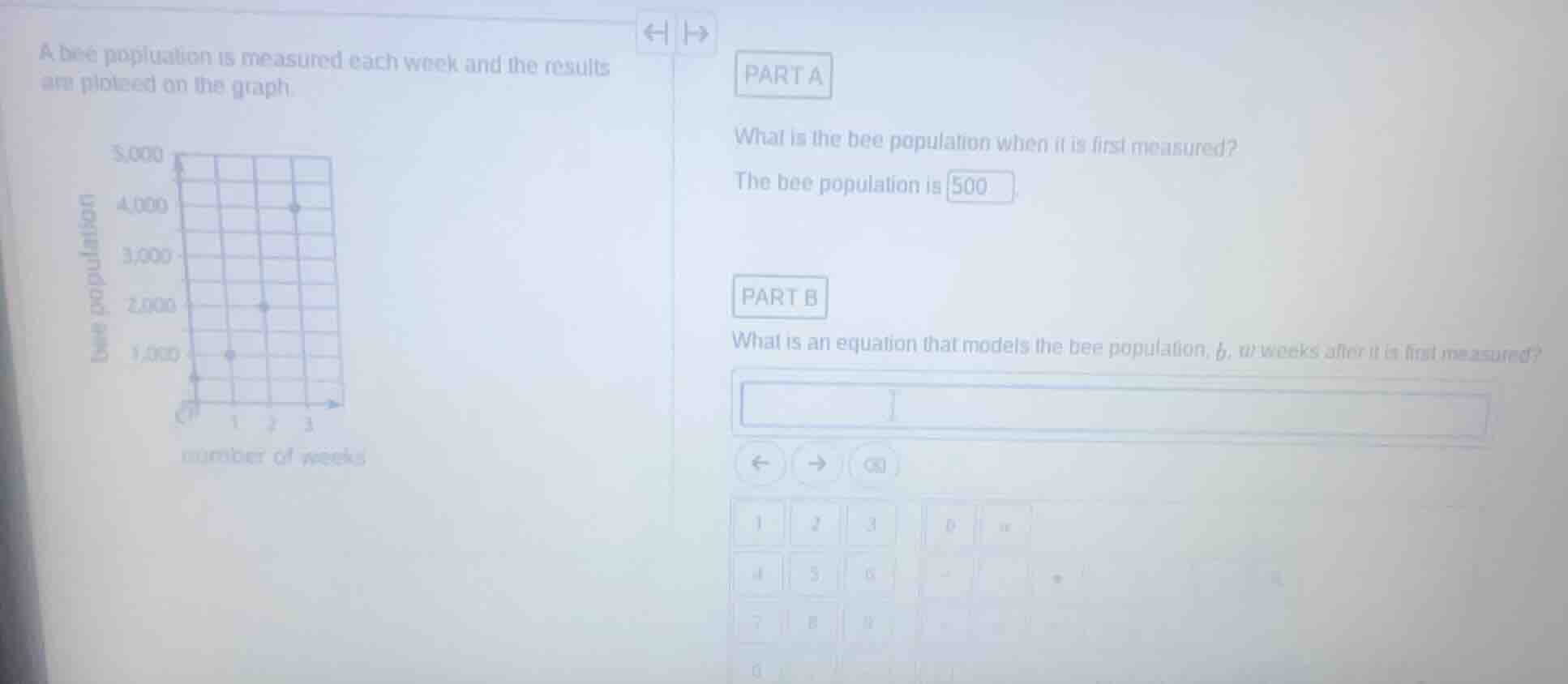 a bee population is measured each week and the results are plotted on t…