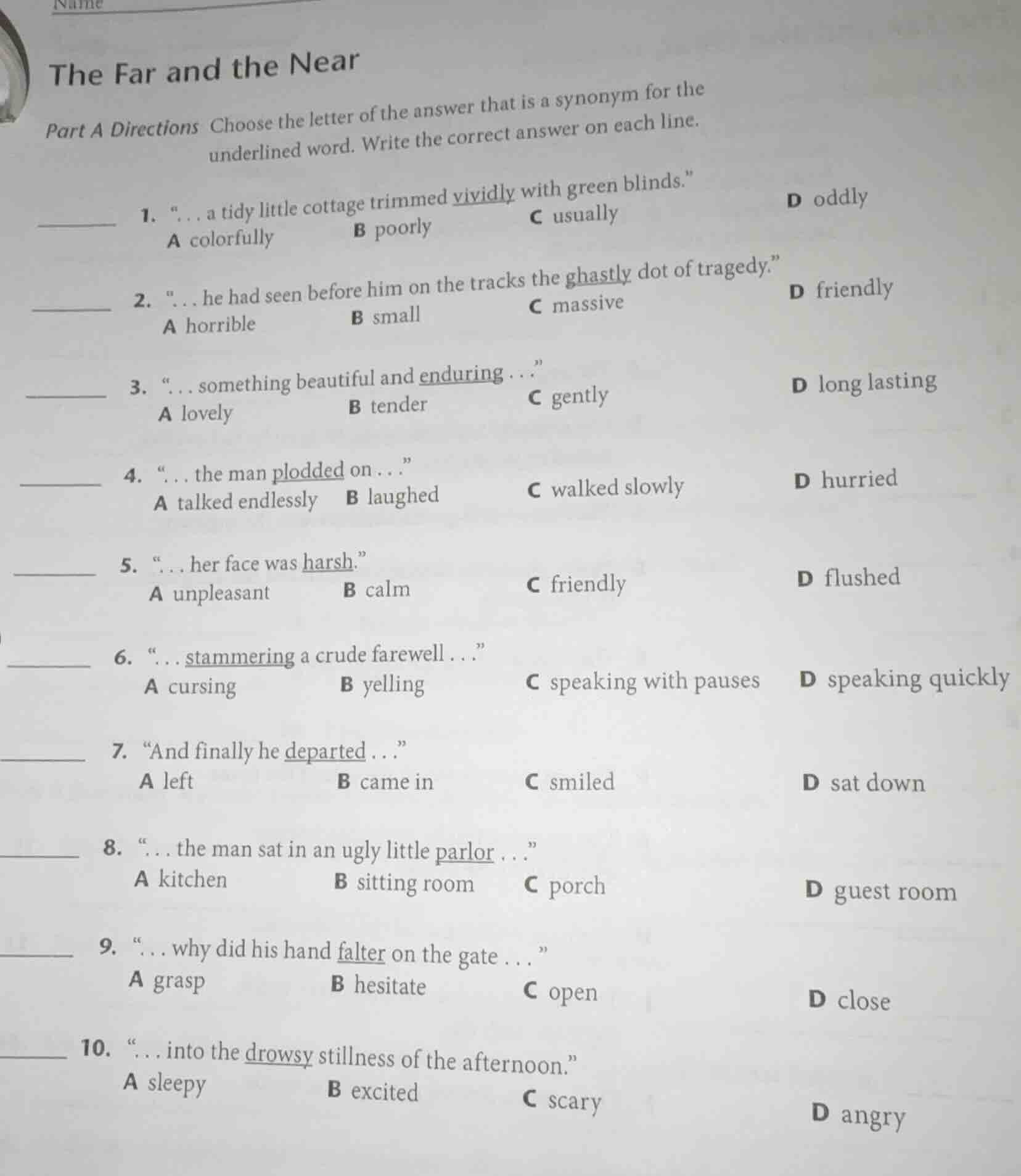 name the far and the near part a directions choose the letter of the an…