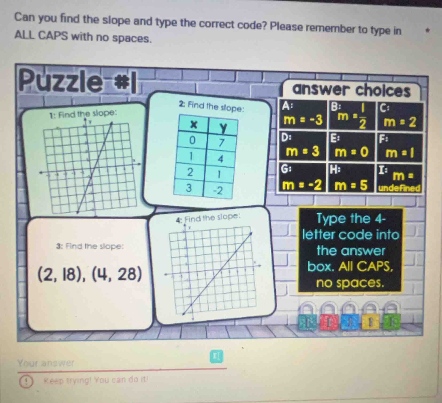 can you find the slope and type the correct code? please remember to ty…