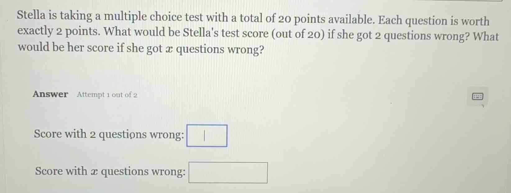 stella is taking a multiple choice test with a total of 20 points avail…