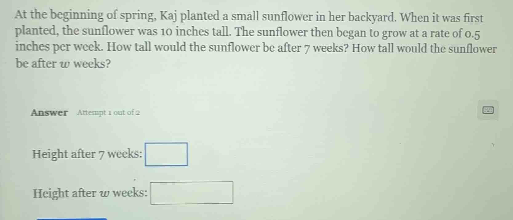 at the beginning of spring, kaj planted a small sunflower in her backya…