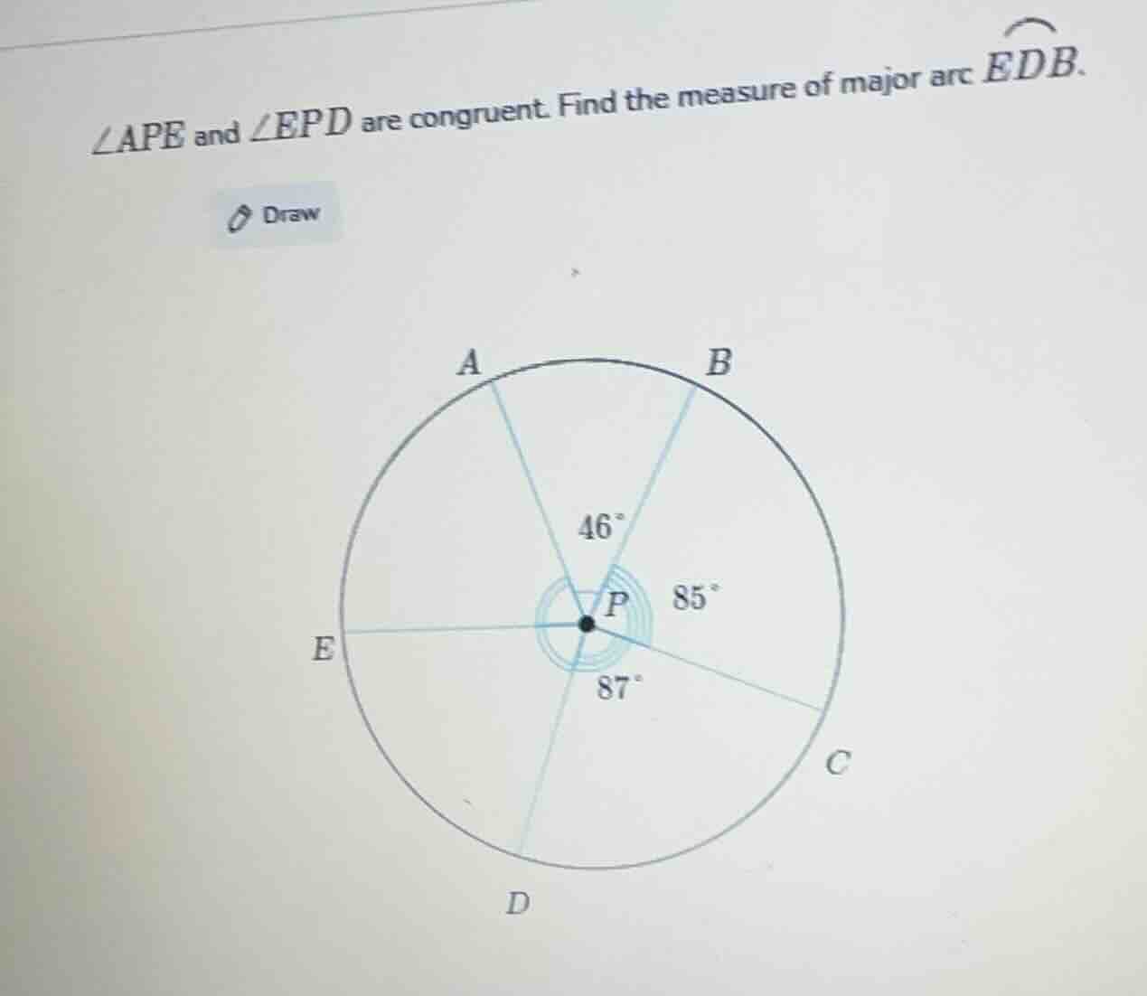 $\\angle ape$ and $\\angle epd$ are congruent. find the measure of majo…