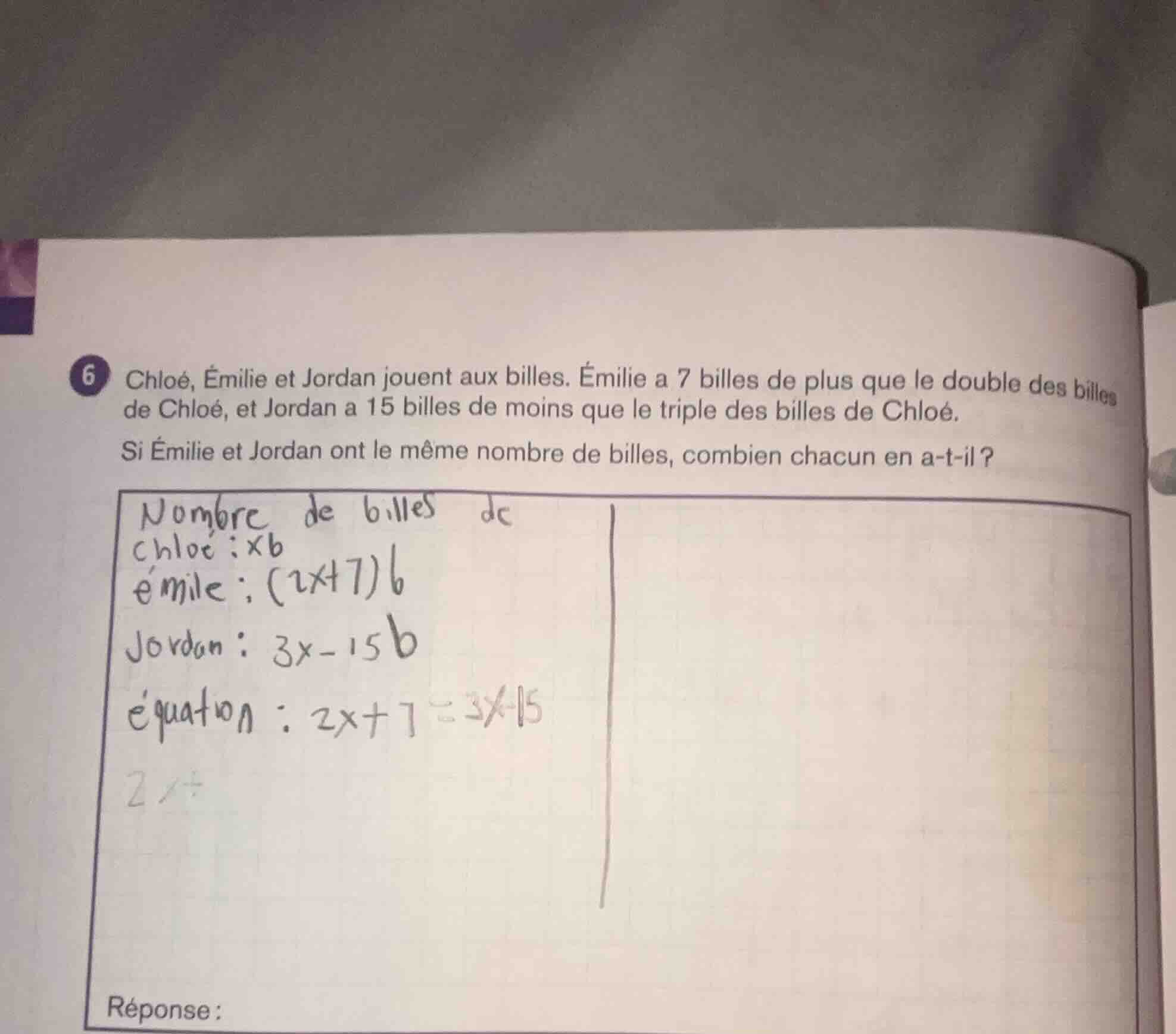 6 chloé, émilie et jordan jouent aux billes. émilie a 7 billes de plus …
