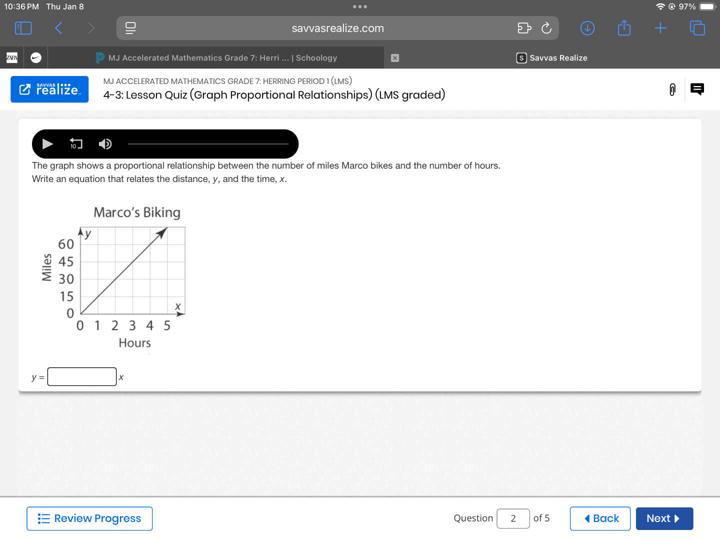 the graph shows a proportional relationship between the number of miles…