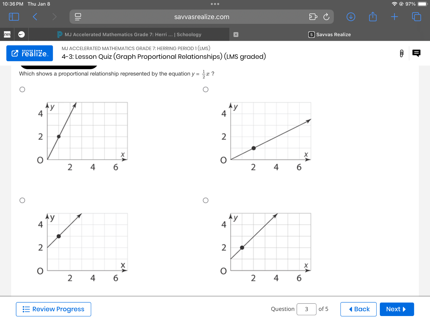 which shows a proportional relationship represented by the equation $y …