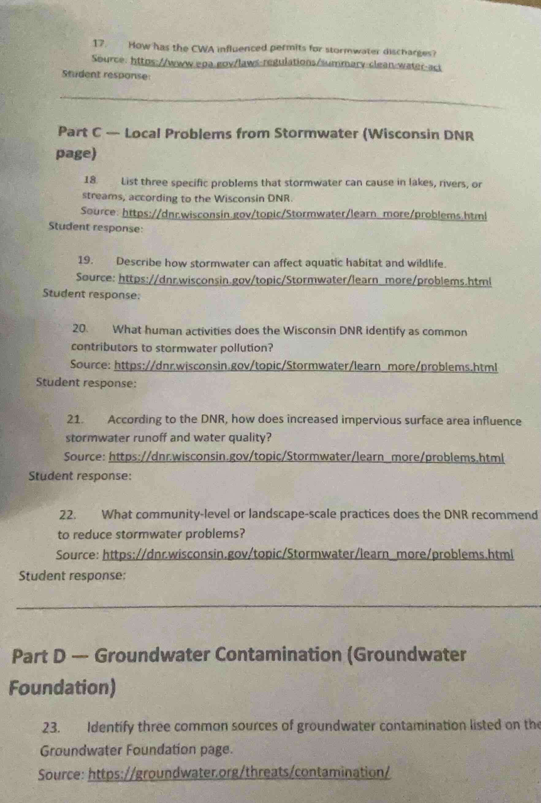 17. how has the cwa influenced permits for stormwater discharges? sourc…