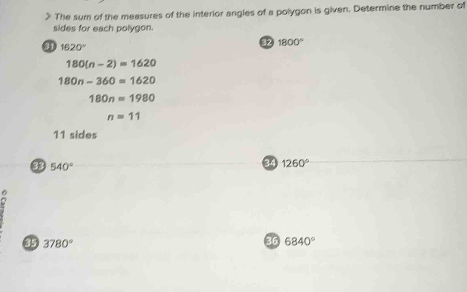 the sum of the measures of the interior angles of a polygon is given. d…