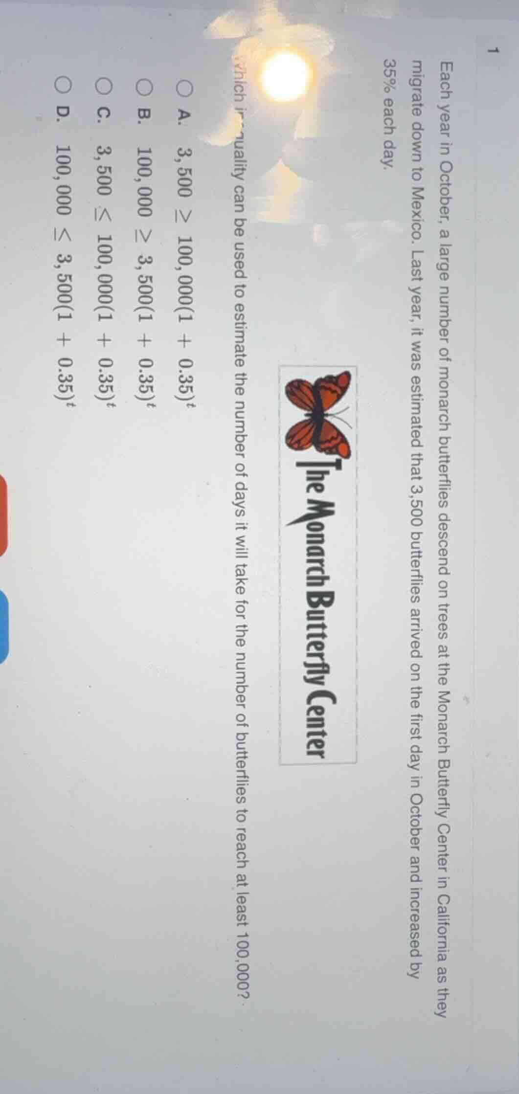 each year in october, a large number of monarch butterflies descend on …