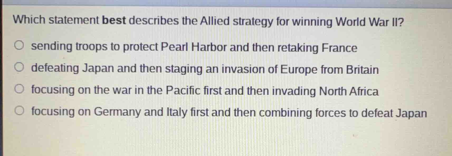 which statement best describes the allied strategy for winning world wa…