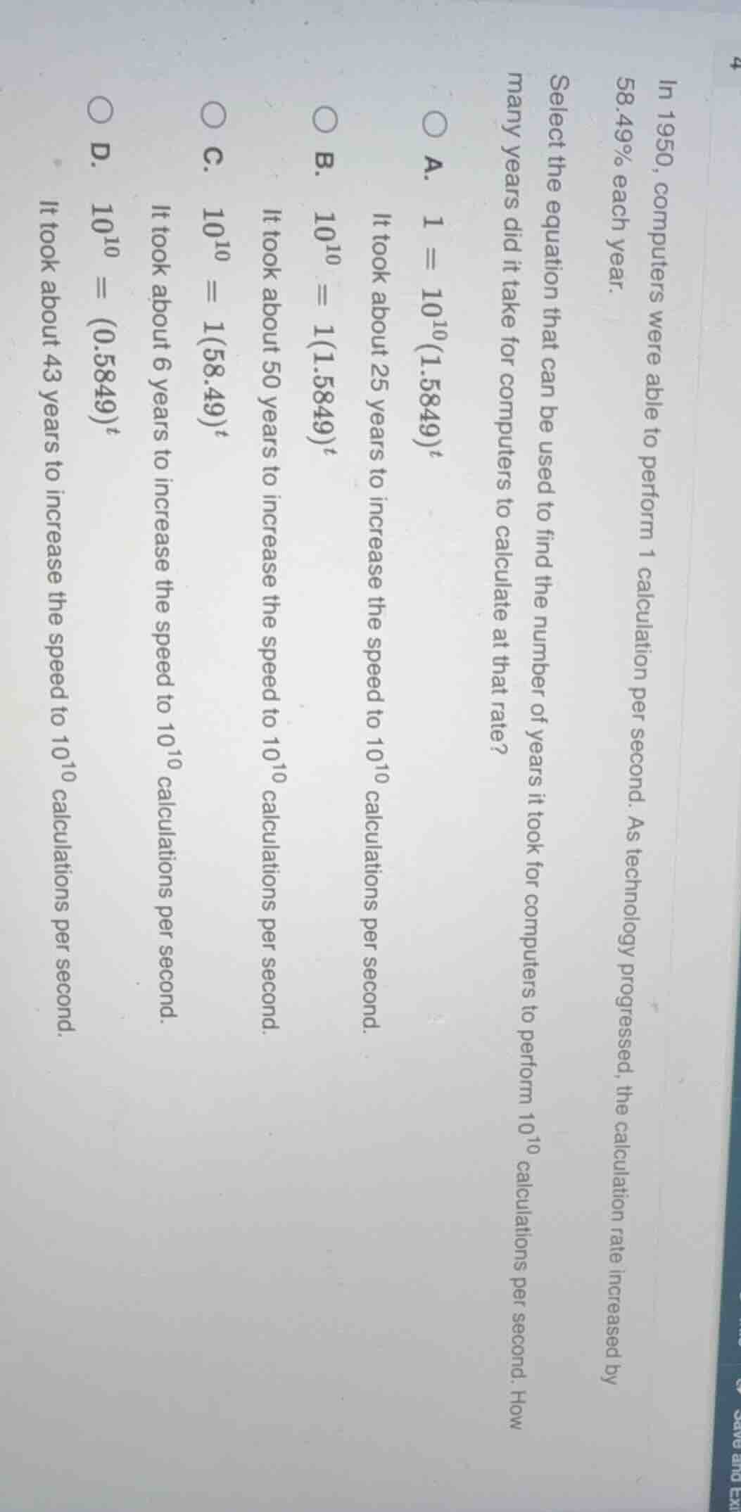 in 1950, computers were able to perform 1 calculation per second. as te…