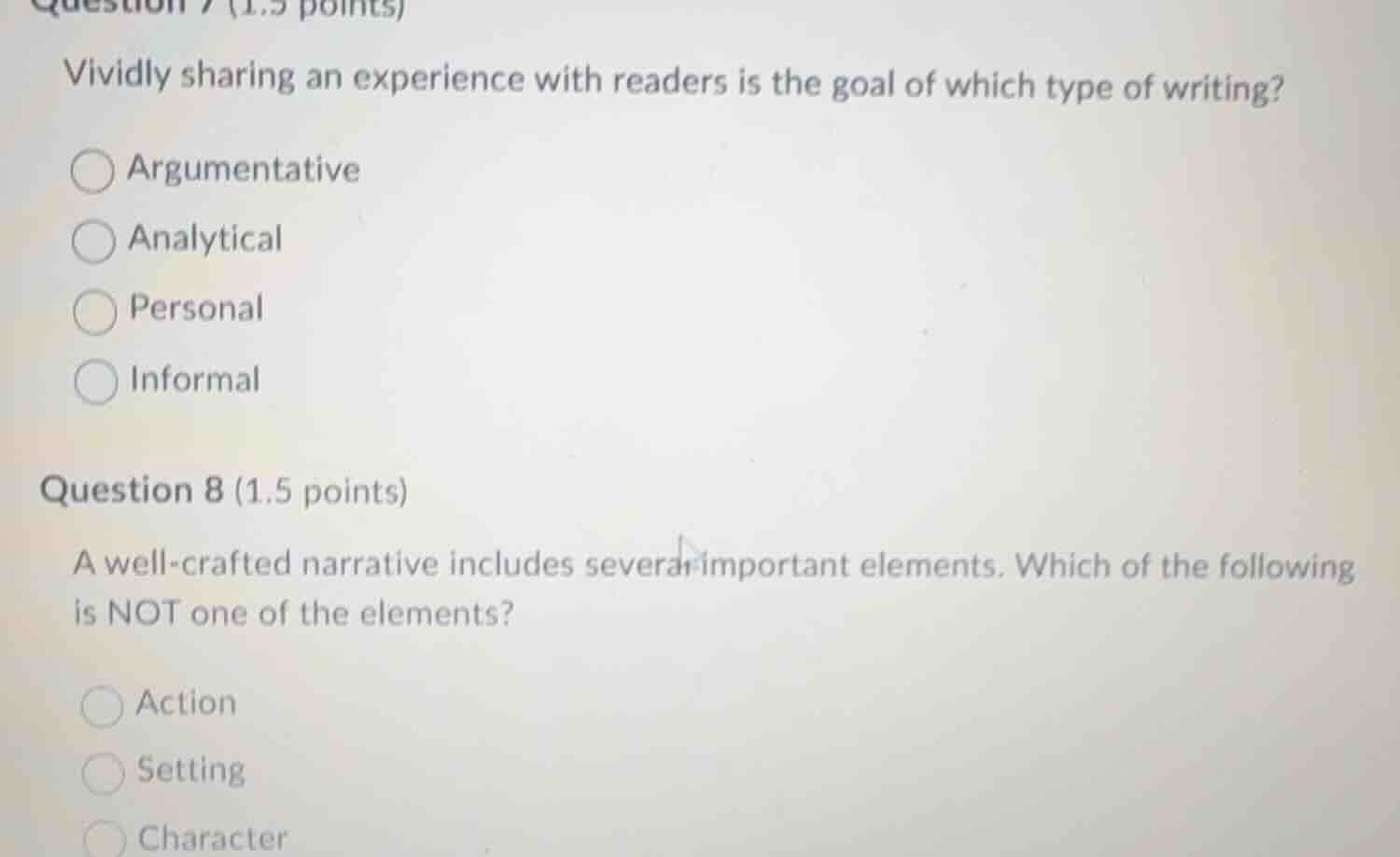 question 7 (1.5 points) vividly sharing an experience with readers is t…