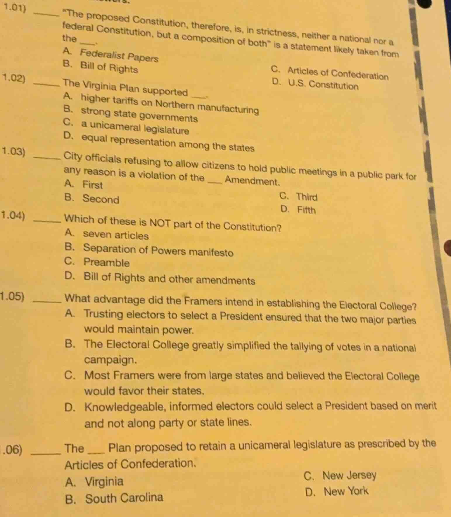 1.01) ____ “the proposed constitution, therefore, is, in strictness, ne…