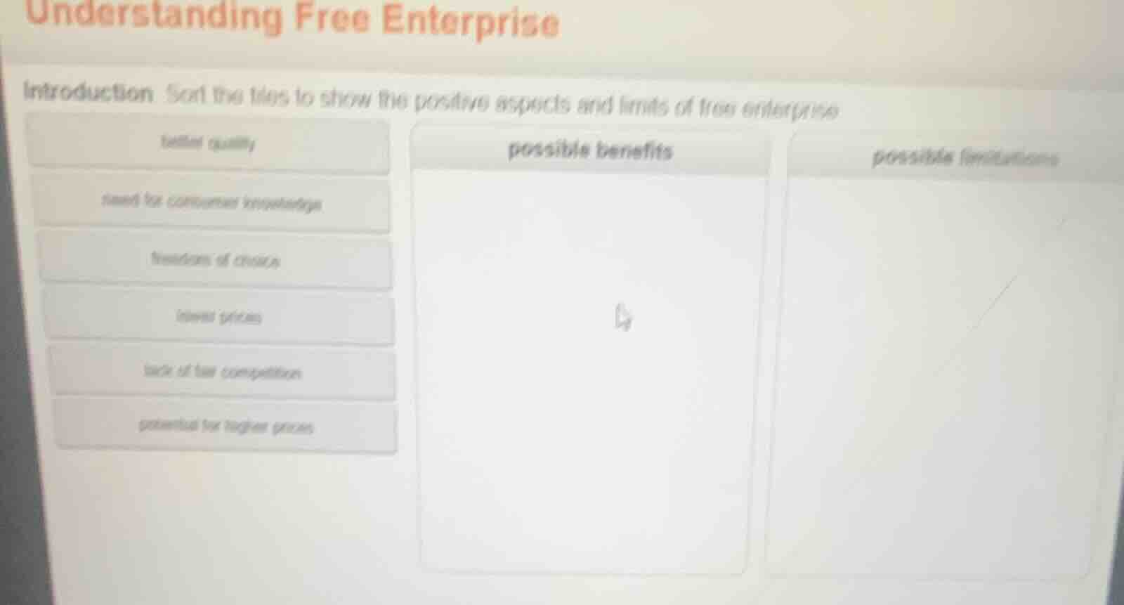 understanding free enterprise introduction sort the tiles to show the p…