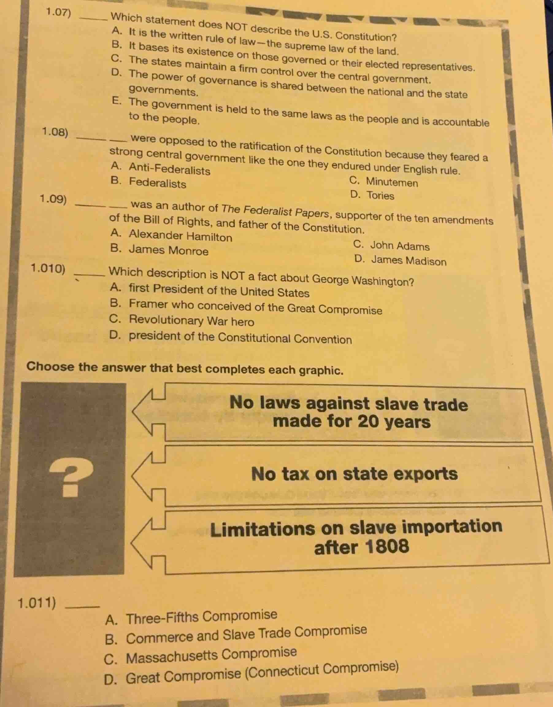 1.07) ____ which statement does not describe the u.s. constitution? a. …