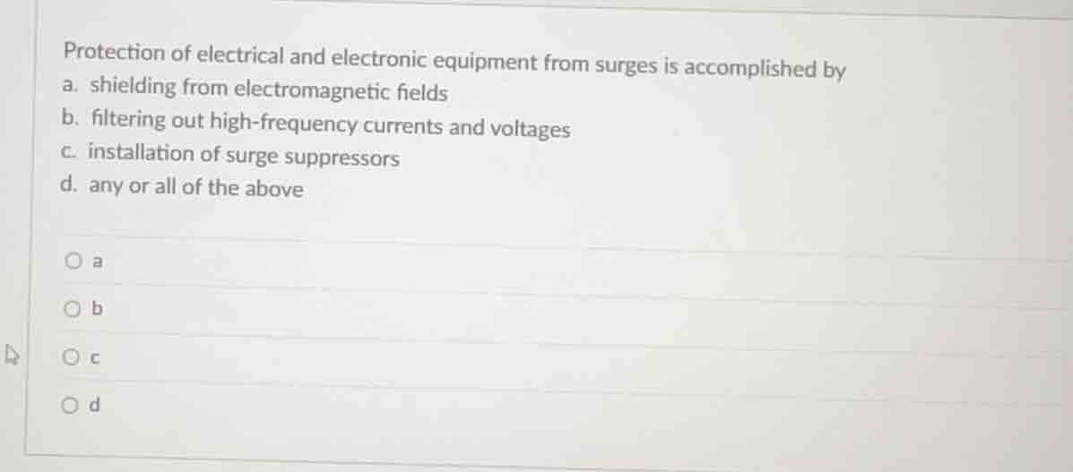 protection of electrical and electronic equipment from surges is accomp…