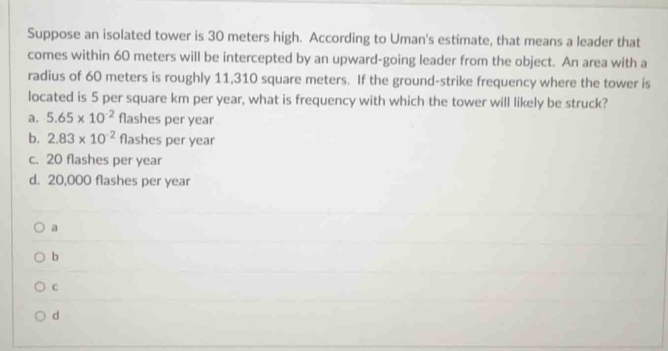 suppose an isolated tower is 30 meters high. according to umans estimat…