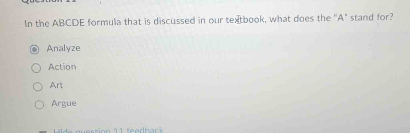 in the abcde formula that is discussed in our textbook, what does the \…