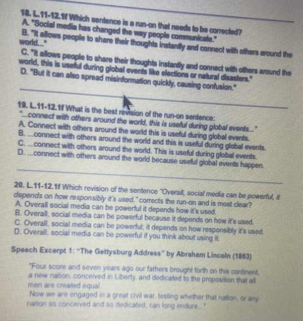18. l.11-12.1f which sentence is a run - on that needs to be corrected?…