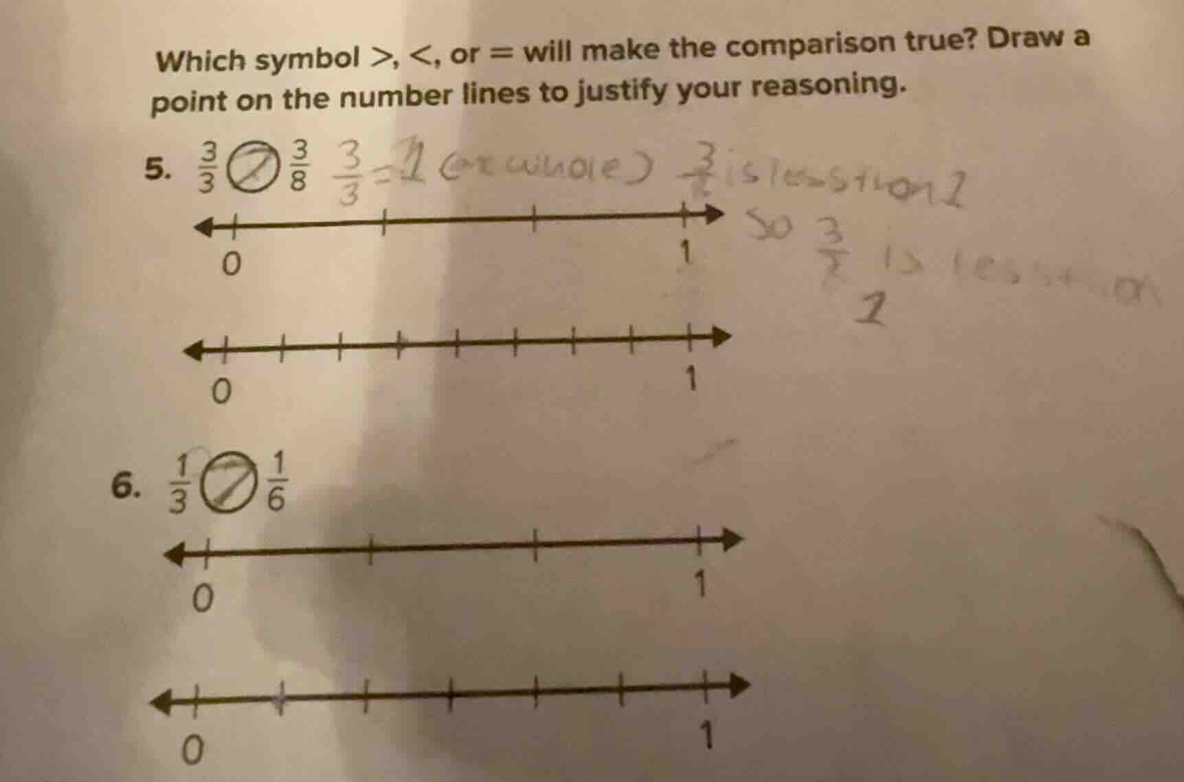 which symbol >, <, or = will make the comparison true? draw a point on …