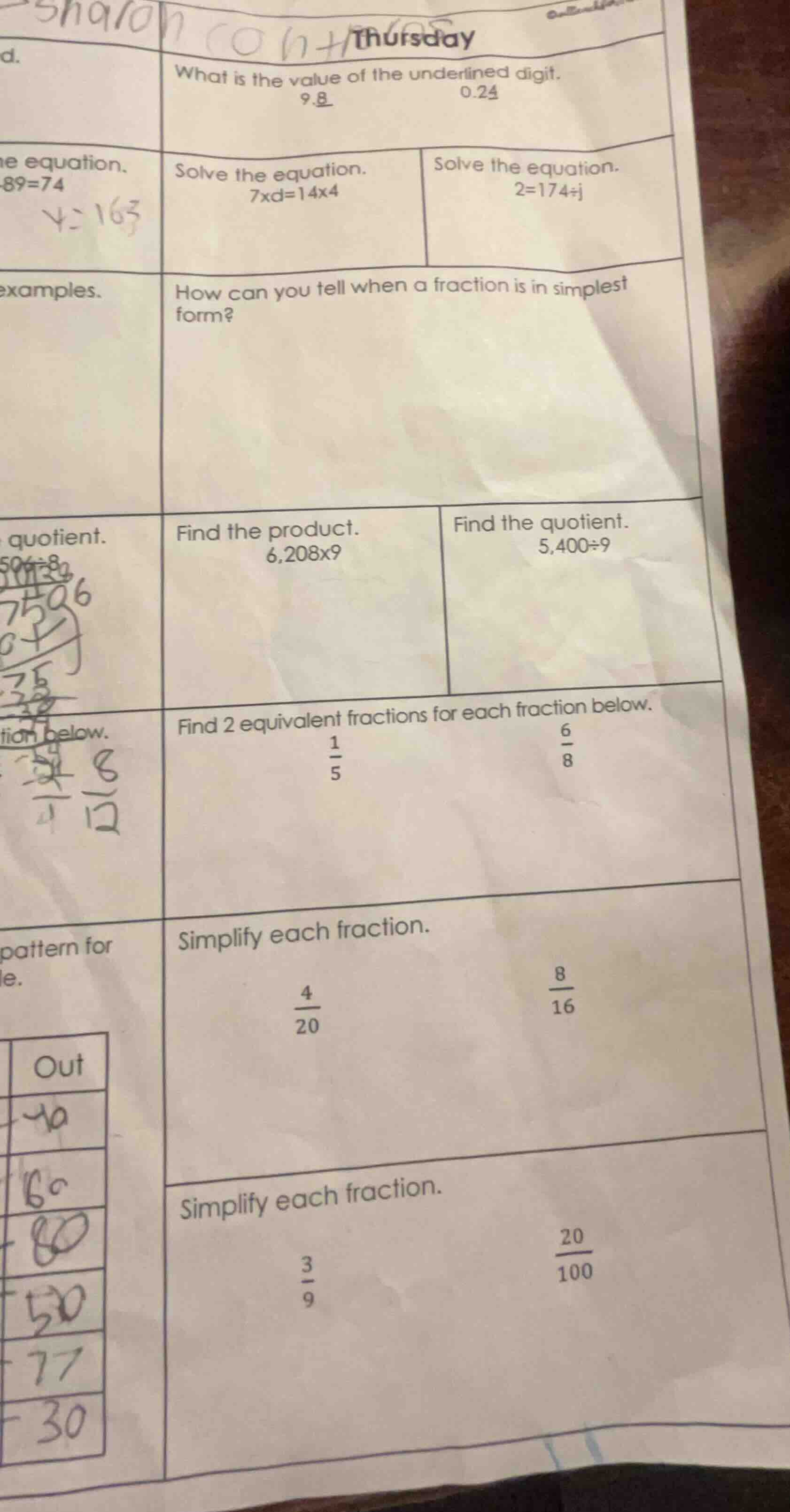 thursday what is the value of the underlined digit. 9.\\underline{8} 0.…