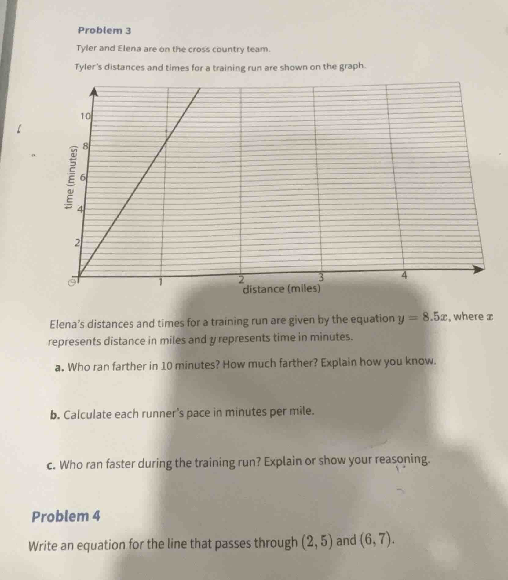 problem 3 tyler and elena are on the cross country team. tyler’s distan…