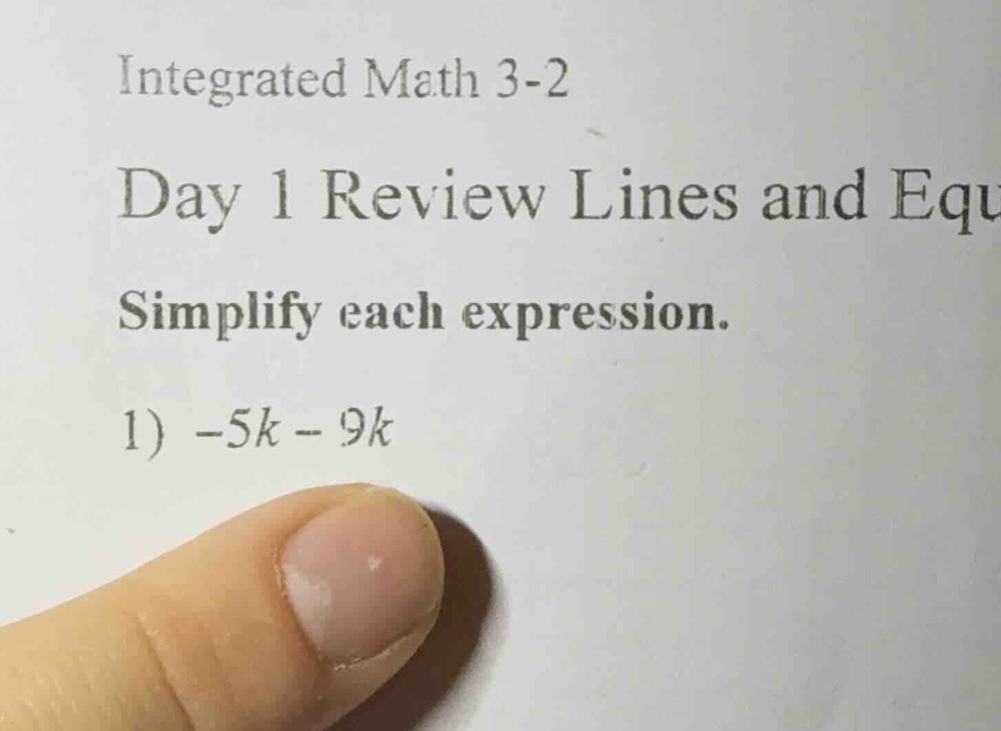 integrated math 3-2 day 1 review lines and equ simplify each expression…