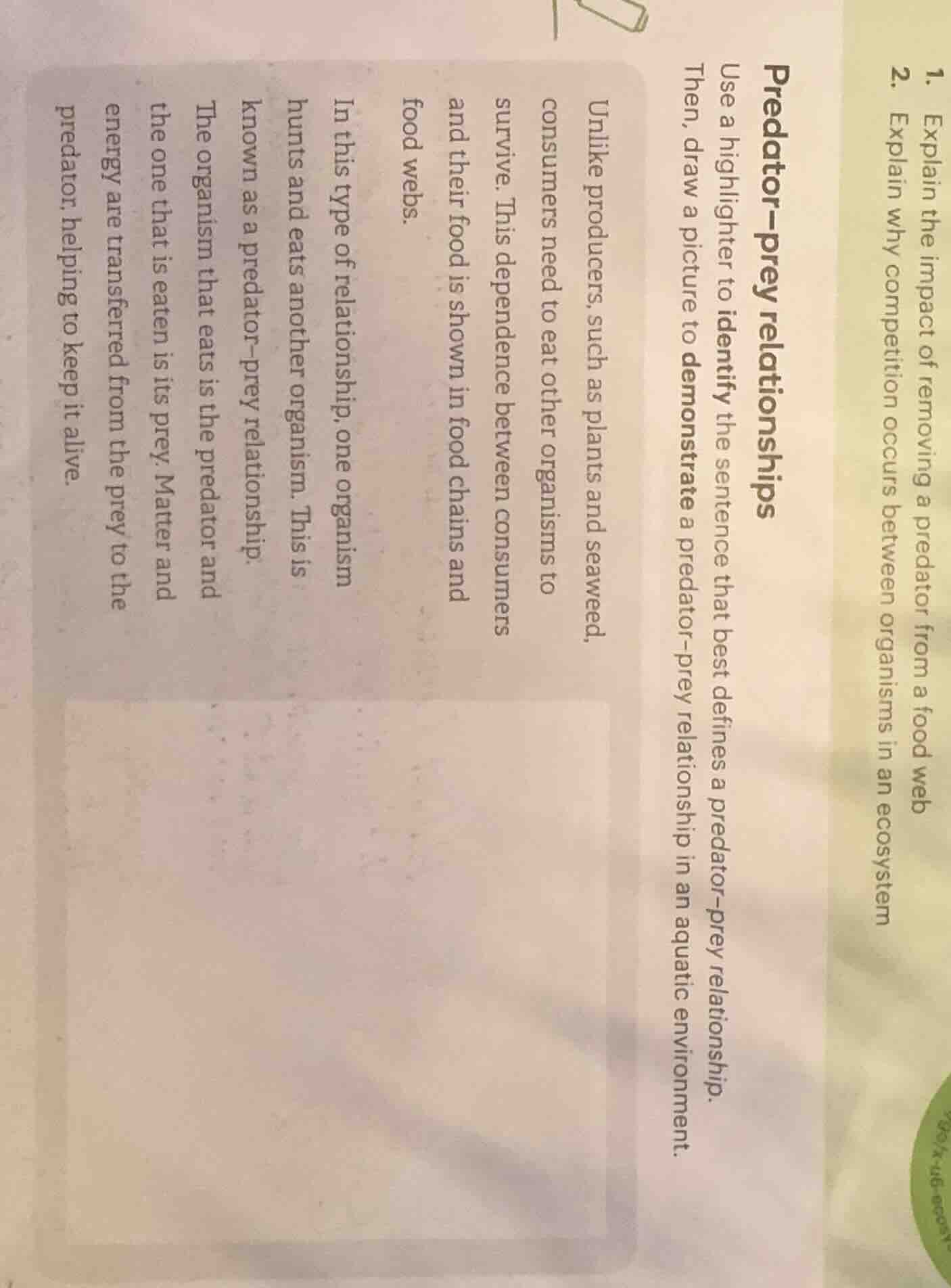 predator–prey relationships use a highlighter to identify the sentence …