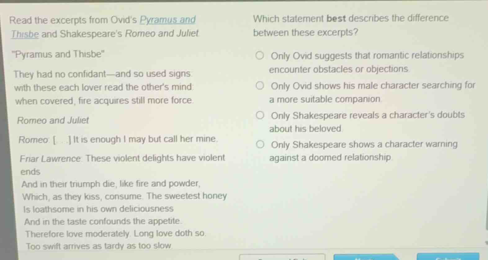 read the excerpts from ovid’s pyramus and thisbe and shakespeare’s rome…