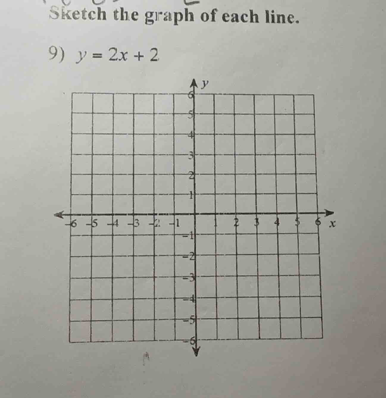 sketch the graph of each line. 9) $y = 2x + 2$