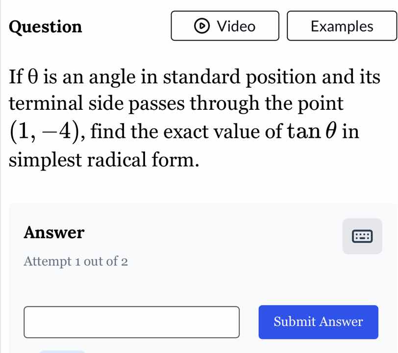 if $\\theta$ is an angle in standard position and its terminal side pas…