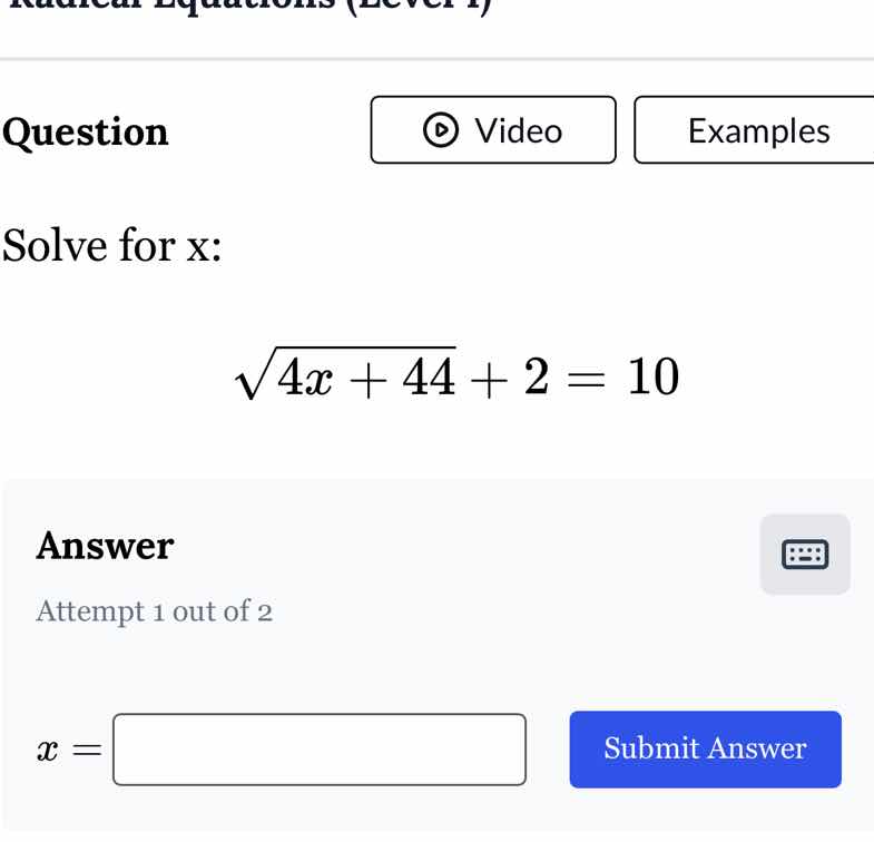 radical equations (level 1) question video examples solve for x: \\(\\s…