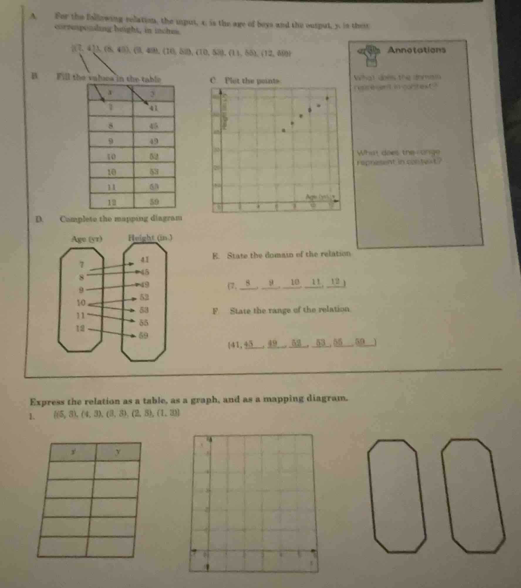 a. for the following relation, the input, x is the age of boys and the …