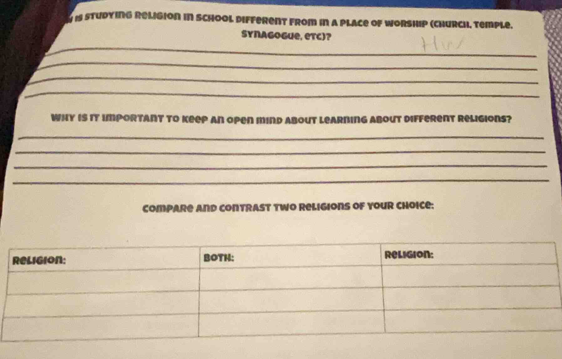 is studying religion in school different from in a place of worship (ch…