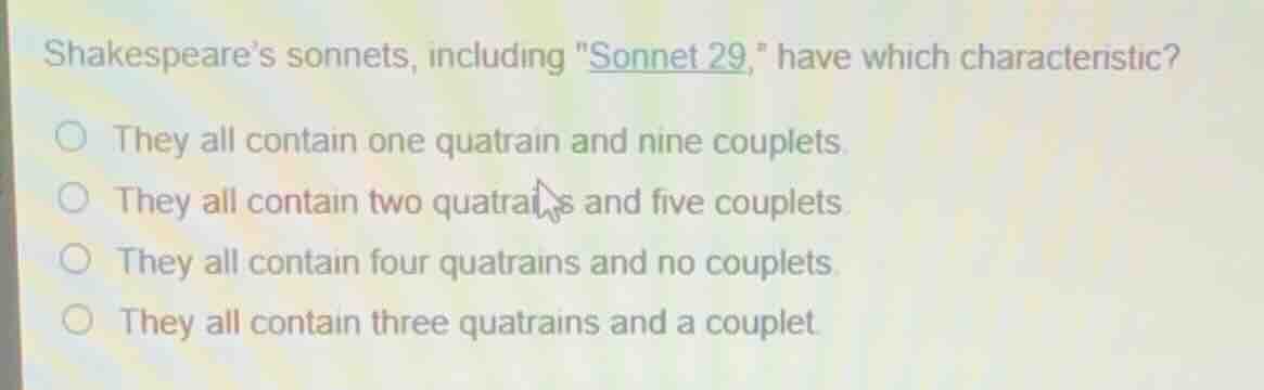 shakespeare’s sonnets, including \sonnet 29,\ have which characteristic…