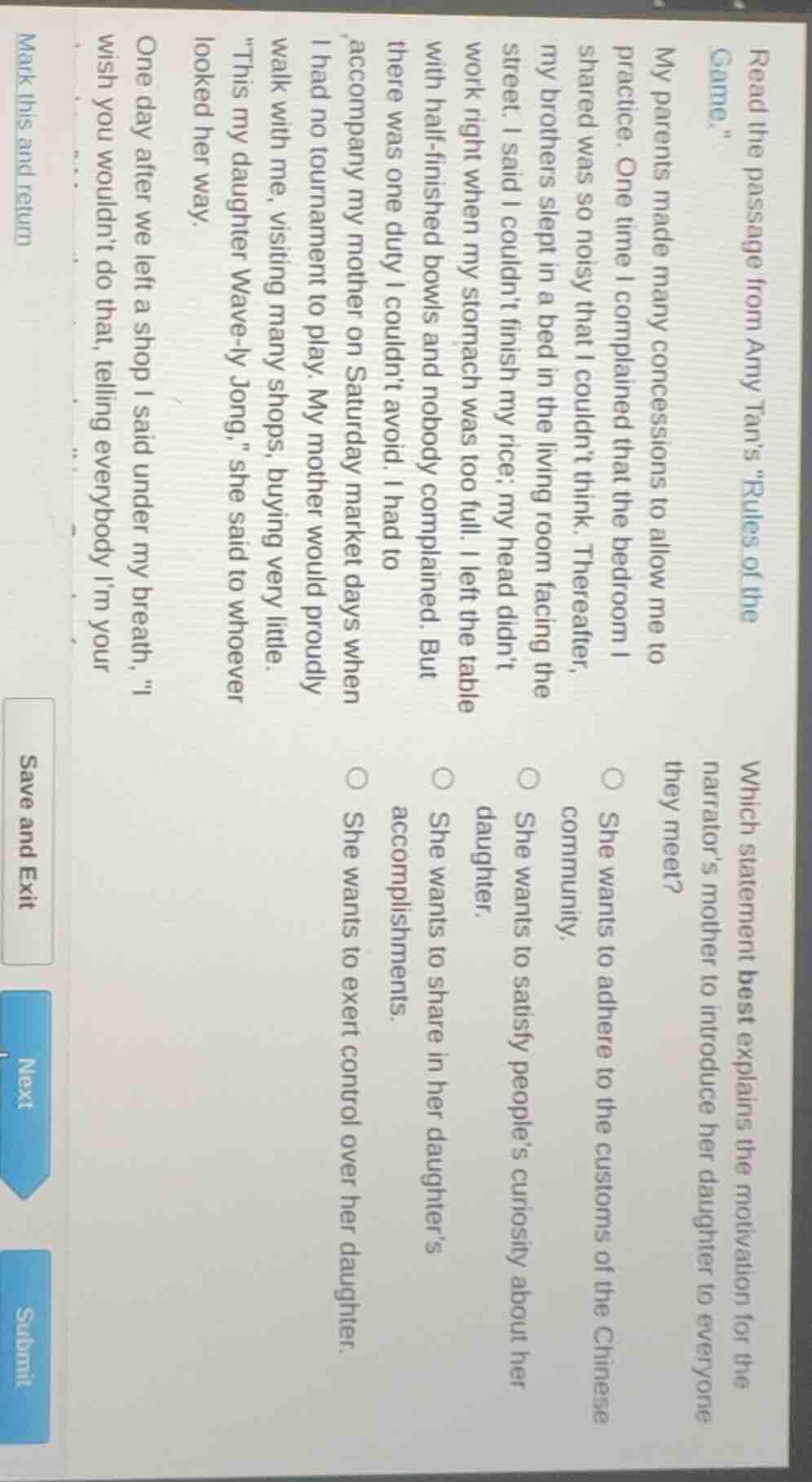 read the passage from amy tan’s ules of the game.\ my parents made many…